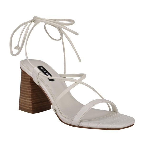 Nine West Young Ankle Wrap White Heeled Sandals | Ireland 31M62-7J93